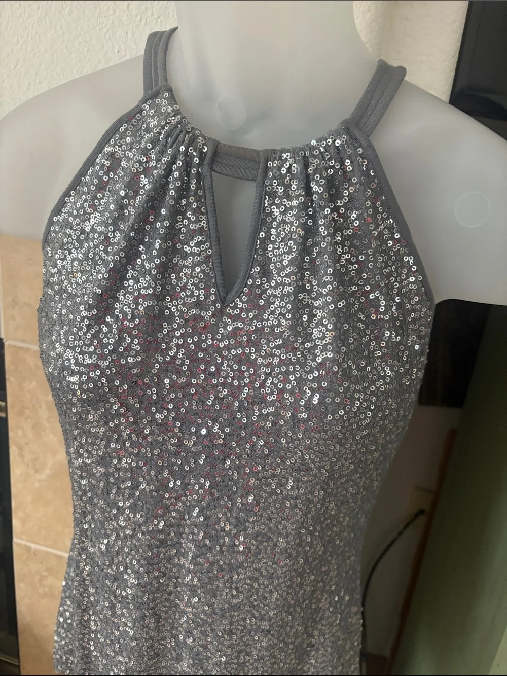 INC International Concepts Silver Sequin Halter Tank Top - Picture 4 of 5